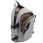 Men Polyester Solid Big School Bag Backpack for Teenager USB Charge Interface - Toplen