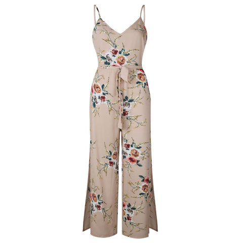 Womens Holiday Floral Playsuit Ladies Summer Sleeveless Long Maxi Jumpsuits - Toplen