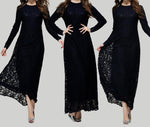Women Long Sleeve Lace  Asian Style Long Maxi Dress - Toplen