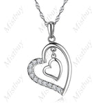 925 Sterling Silver Pendant Double Love Heart Imitated Crystal Necklace Pendant - Toplen