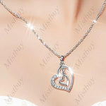 925 Sterling Silver Pendant Double Love Heart Imitated Crystal Necklace Pendant - Toplen