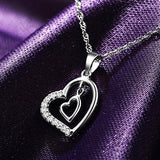 925 Sterling Silver Pendant Double Love Heart Imitated Crystal Necklace Pendant - Toplen