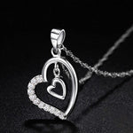 925 Sterling Silver Pendant Double Love Heart Imitated Crystal Necklace Pendant - Toplen