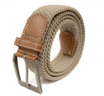 Unisex Men Women Elastic Stretch Woven Canvas Leather Pin Buckle Waist Belt - Toplen