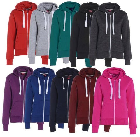 Womens Plain Hoodie Sweatshirt Hooded Jumper Jacket Zip Top - Toplen