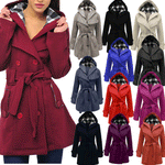 Womens Ladies Girls Belted Fleece Coat Hooded Jacket - Toplen