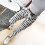 Women High Waist Striped Casual Lace Up Trousers