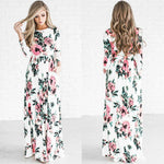 Ladies Floral Print Long Sleeve Boho Dress Evening Party Long Maxi Dress - Toplen