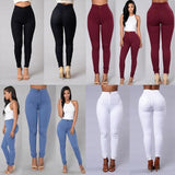 Women Pencil Stretch Casual Look Denim Skinny Jeans High Waist Trousers - Toplen