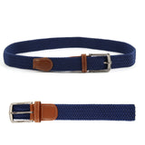 Unisex Men Women Elastic Stretch Woven Canvas Leather Pin Buckle Waist Belt - Toplen