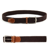 Unisex Men Women Elastic Stretch Woven Canvas Leather Pin Buckle Waist Belt - Toplen
