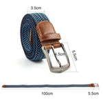 Unisex Men Women Elastic Stretch Woven Canvas Leather Pin Buckle Waist Belt - Toplen