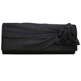 Ladies Satin Clutch Bag With Rose Wedding Party Prom Bridal Handbag - Toplen