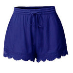 Womens Lace Hem Elastic Waist Drawstring Summer Loose Shorts