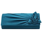 Ladies Satin Clutch Bag With Rose Wedding Party Prom Bridal Handbag - Toplen