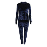 Womens 2PC Crushed Velvet Sweatshirt Joggers Tracksuit - Toplen