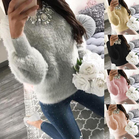 Fashion Women Long Sleeve Fluffy Sweater Jumper Pullover Sweatshirt - Toplen