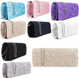 Womens Satin Floral Lace Designer Clutch Bag Evening Party Wedding Purse - Toplen