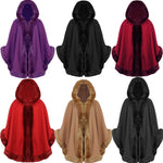 Ladies Celeb Towe Thick Faux Fur Trimmed Hooded Shawl Cloak Poncho Cape - Toplen