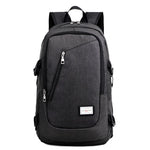 Men Polyester Solid Big School Bag Backpack for Teenager USB Charge Interface - Toplen