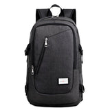 Men Polyester Solid Big School Bag Backpack for Teenager USB Charge Interface - Toplen