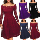 Ladies Lace Swing Skater Party Evening Retro Dress - Toplen