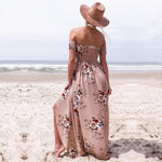 Womens Holiday Off Shoulder Floral Maxi Summer Beach Party Dress - Toplen