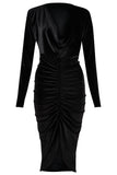 Women's Crushed Velvet Cowl Neck Long Front Ruched Midi Dress - Toplen