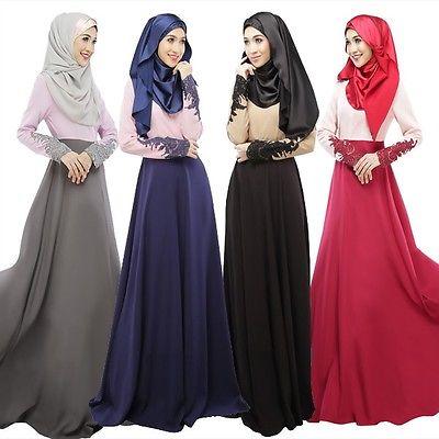 Women Kaftan Abaya Jilbab Muslim Bow Long Sleeve Maxi Dress - Toplen