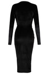 Women's Crushed Velvet Cowl Neck Long Front Ruched Midi Dress - Toplen