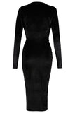 Women's Crushed Velvet Cowl Neck Long Front Ruched Midi Dress - Toplen