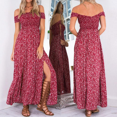 Ladies Boho Hippie Party Evening Summer Beach Long Maxi Dress - Toplen