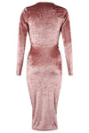 Women's Crushed Velvet Cowl Neck Long Front Ruched Midi Dress - Toplen