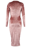 Women's Crushed Velvet Cowl Neck Long Front Ruched Midi Dress - Toplen