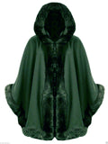 Ladies Celeb Towe Thick Faux Fur Trimmed Hooded Shawl Cloak Poncho Cape - Toplen