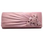 Ladies Satin Clutch Bag With Rose Wedding Party Prom Bridal Handbag - Toplen