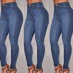 Women Denim Skinny High Waist Stretch Jeans Slim Pencil Trouser Summer - Toplen