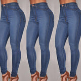 Women Denim Skinny High Waist Stretch Jeans Slim Pencil Trouser Summer - Toplen