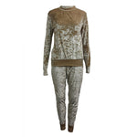 Womens 2PC Crushed Velvet Sweatshirt Joggers Tracksuit - Toplen