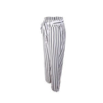 Women High Waist Striped Casual Lace Up Trousers