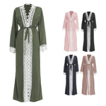 Lace Trim Open Full Length Maxi Overcoat Dress - Toplen