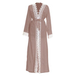 Lace Trim Open Full Length Maxi Overcoat Dress - Toplen