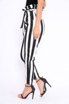 High Waist Striped Slim Trousers 