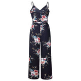 Womens Holiday Floral Playsuit Ladies Summer Sleeveless Long Maxi Jumpsuits - Toplen