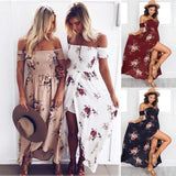 Womens Holiday Off Shoulder Floral Maxi Summer Beach Party Dress - Toplen