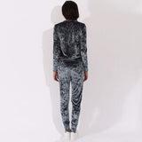 Womens 2PC Crushed Velvet Sweatshirt Joggers Tracksuit - Toplen