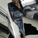 Womens 2PC Crushed Velvet Sweatshirt Joggers Tracksuit - Toplen