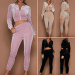 Ladies Velvet Tracksuit Sweatshirt Pants - Toplen