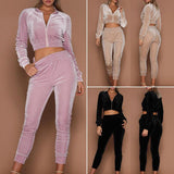 Ladies Velvet Tracksuit Sweatshirt Pants - Toplen