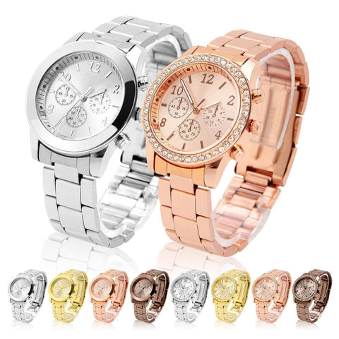 Fashion Ladies Women Crystal Diamond Dial Stainless Steel Quartz Wrist Watch - Toplen